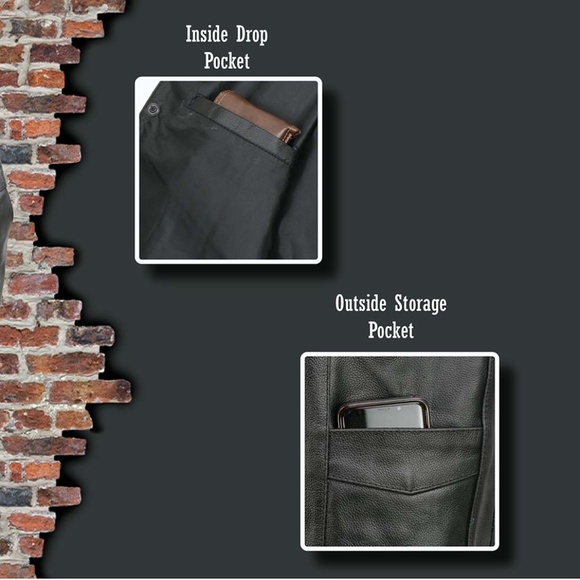 Men's Black Leather Vest with Pockets - Large - Picture 6 of 9